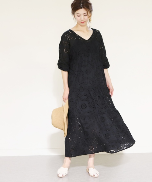 reca(レカ)の「コットンレースビッグシルエットバックリボンワンピース(ワンピース・レディース・ブラック/ラベンダー/オフホワイト・FREE)」の7枚目の写真