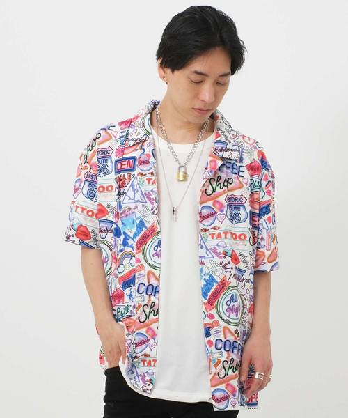 ATTI(アッティ)の「ネオンサイン総柄シャツ(シャツ/ブラウス・メンズ・ホワイト/ブラック・FREE)」の1枚目の写真