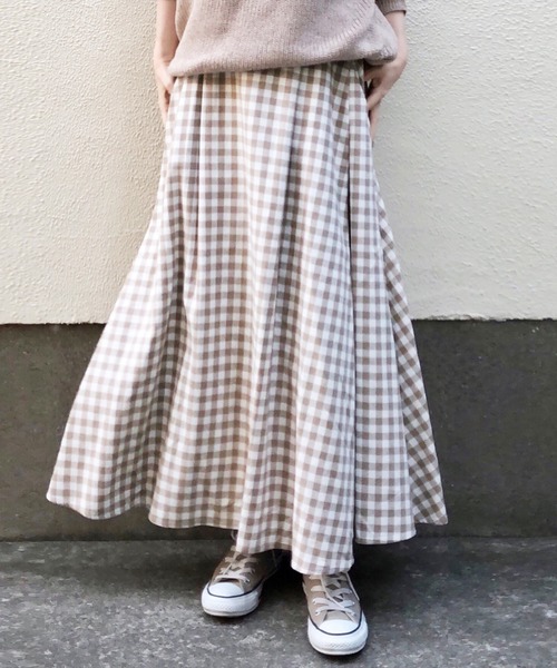 セール 洗濯機で洗える Azul スカート スカート 静電気 軽減効果 チェック柄タックフレアースカート スカート Azul Encanto アズールエンカント のファッション