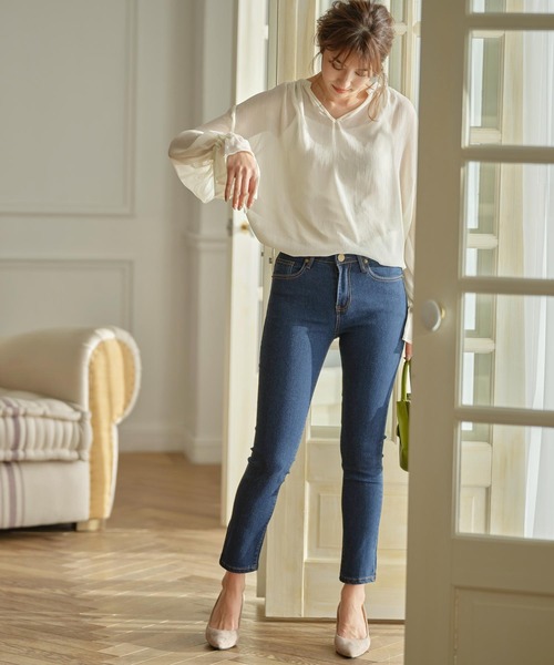 KOBE LETTUCE（コウベレタス）の「ストレッチシガレットデニムパンツ（デニムパンツ・レディース・インディゴブルー/ブルー系その他/ブルー/ブラック・M/L/S/LL）」の7枚目の写真