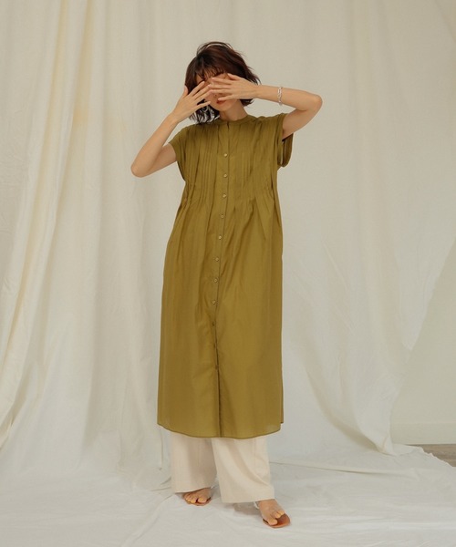 LADYMADE（レディメイド）の「シアータックロングシャツワンピース（シャツワンピース・レディース・イエロー×グリーン/ブラック/オフホワイト・FREE）」の3枚目の写真