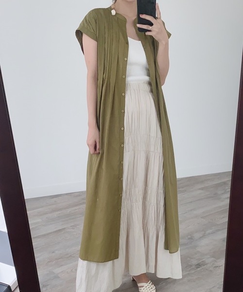 LADYMADE（レディメイド）の「シアータックロングシャツワンピース（シャツワンピース・レディース・イエロー×グリーン/ブラック/オフホワイト・FREE）」の8枚目の写真