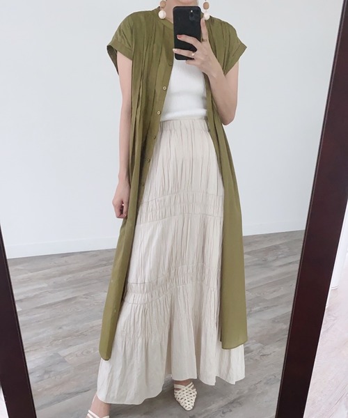 LADYMADE（レディメイド）の「シアータックロングシャツワンピース（シャツワンピース・レディース・イエロー×グリーン/ブラック/オフホワイト・FREE）」の9枚目の写真