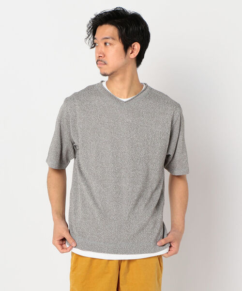 GLOSTER(グロスター)の「12G CHARIOTレイヤードニット 半袖Tシャツ付(ニット/セーター・メンズ・イエロー/オレンジ/グレー/ネイビー/ライトグレー・M/L/S)」の1枚目の写真