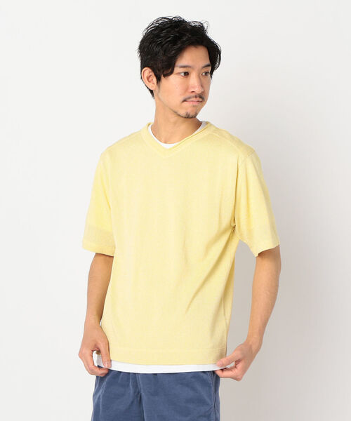 GLOSTER(グロスター)の「12G CHARIOTレイヤードニット 半袖Tシャツ付(ニット/セーター・メンズ・イエロー/オレンジ/グレー/ネイビー/ライトグレー・M/L/S)」の4枚目の写真