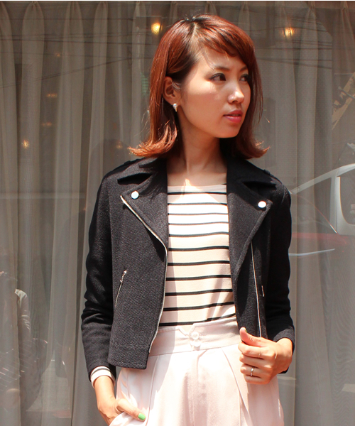 JENEVIEVE（ジュヌヴィエーヴ）の「ニットライダース（ライダースジャケット・レディース・ホワイト/ブラック/チャコールグレー・1/2）」の14枚目の写真