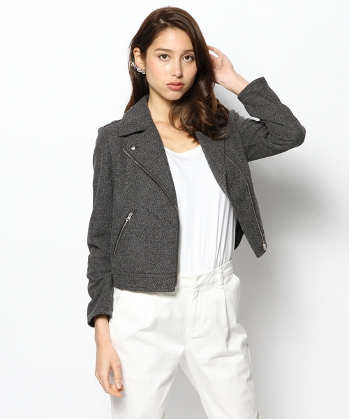 JENEVIEVE（ジュヌヴィエーヴ）の「ニットライダース（ライダースジャケット・レディース・ホワイト/ブラック/チャコールグレー・1/2）」の3枚目の写真