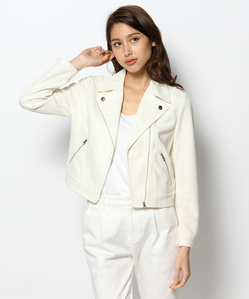 JENEVIEVE（ジュヌヴィエーヴ）の「ニットライダース（ライダースジャケット・レディース・ホワイト/ブラック/チャコールグレー・1/2）」の18枚目の写真