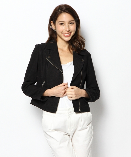 JENEVIEVE（ジュヌヴィエーヴ）の「ニットライダース（ライダースジャケット・レディース・ホワイト/ブラック/チャコールグレー・1/2）」の17枚目の写真