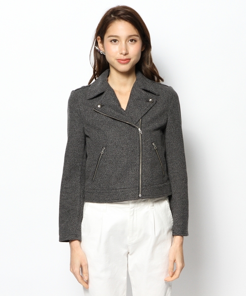 JENEVIEVE（ジュヌヴィエーヴ）の「ニットライダース（ライダースジャケット・レディース・ホワイト/ブラック/チャコールグレー・1/2）」の12枚目の写真