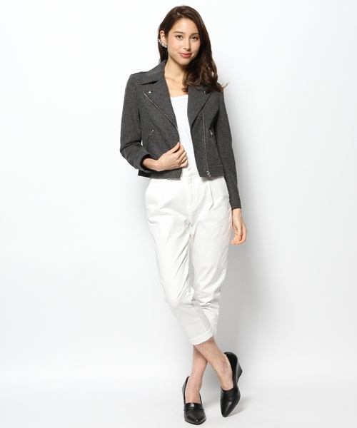 JENEVIEVE（ジュヌヴィエーヴ）の「ニットライダース（ライダースジャケット・レディース・ホワイト/ブラック/チャコールグレー・1/2）」の9枚目の写真