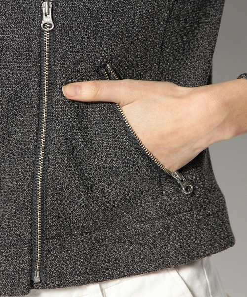 JENEVIEVE（ジュヌヴィエーヴ）の「ニットライダース（ライダースジャケット・レディース・ホワイト/ブラック/チャコールグレー・1/2）」の6枚目の写真