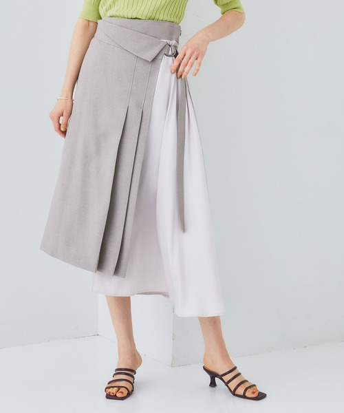 STUDIOUS（ステュディオス）の「【STUDIOUS】2WAYアシメラップスカート（スカート・レディース・ブラック/ベージュ/マルチ・1/2）」の3枚目の写真