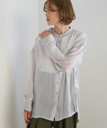 2020 A/W サテンポプリンシアーシャツ/スタンドカラーサイドスリットシアーブラウス