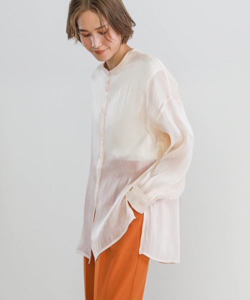 select MOCA(セレクトモカ)の「2020 A/W サテンポプリンシアーシャツ/スタンドカラーサイドスリットシアーブラウス(シャツ/ブラウス・レディース・ライトグレー/ブラウン/アイボリー・FREE)」の8枚目の写真