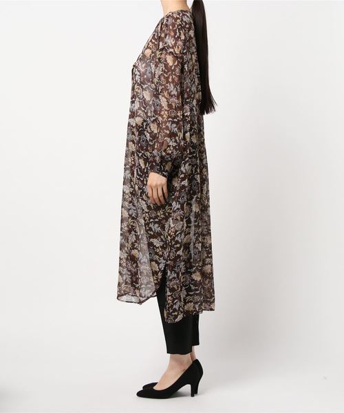 HONEYSUCKLE ROSE（ハニーサックルローズ）の「【HONEYSUCKLE ROSE】ダークフラワーワンピース（シャツワンピース・レディース・ブラウン/オフホワイト・M/L）」の3枚目の写真