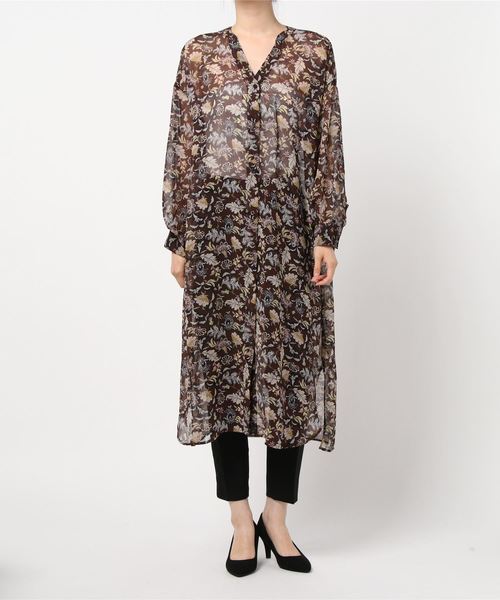 HONEYSUCKLE ROSE（ハニーサックルローズ）の「【HONEYSUCKLE ROSE】ダークフラワーワンピース（シャツワンピース・レディース・ブラウン/オフホワイト・M/L）」の9枚目の写真