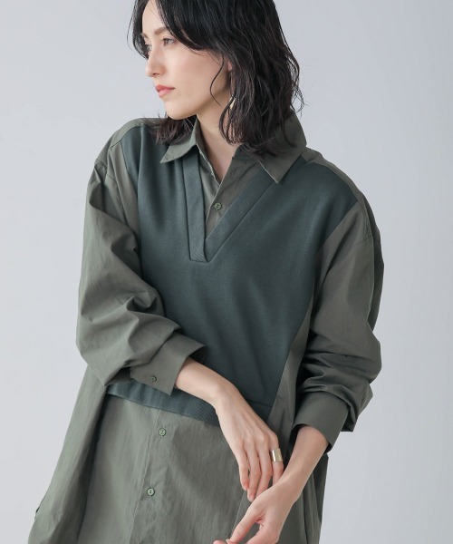 Bou Jeloud(ブージュルード)の「ベストドッキングシャツチュニック(チュニック・レディース・ベージュ/カーキ/ネイビー・FREE)」の2枚目の写真