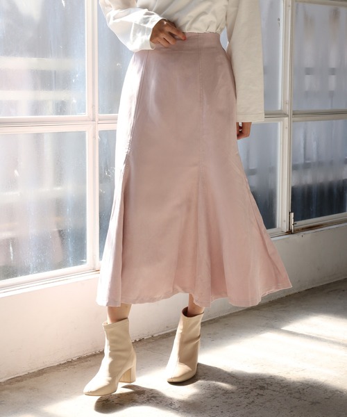one after another NICE CLAUP（ワンアフターアナザーナイスクラップ）の「バックリボンスウェードスカート（スカート・レディース・ベージュ/ピンク/ライトベージュ・FREE）」の4枚目の写真
