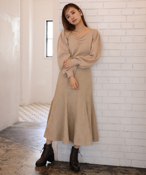 one after another NICE CLAUP（ワンアフターアナザーナイスクラップ）の「バックリボンスウェードスカート（スカート・レディース・ベージュ/ピンク/ライトベージュ・FREE）」の10枚目の写真