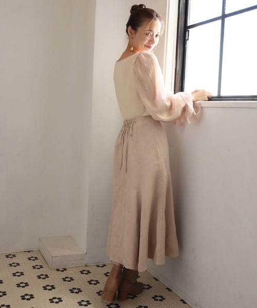 one after another NICE CLAUP（ワンアフターアナザーナイスクラップ）の「バックリボンスウェードスカート（スカート・レディース・ベージュ/ピンク/ライトベージュ・FREE）」の16枚目の写真