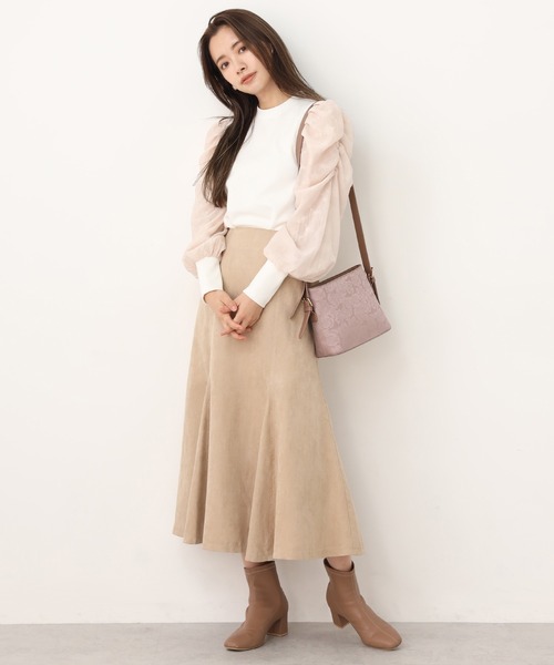 one after another NICE CLAUP（ワンアフターアナザーナイスクラップ）の「バックリボンスウェードスカート（スカート・レディース・ベージュ/ピンク/ライトベージュ・FREE）」の12枚目の写真