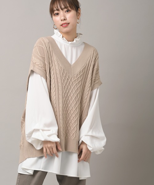 rps（アールピーエス）の「ケーブルＢＡＣＫスリットニットベスト（ベスト・レディース・ベージュ/ミント/ラベンダー/杢グレー・M）」の3枚目の写真