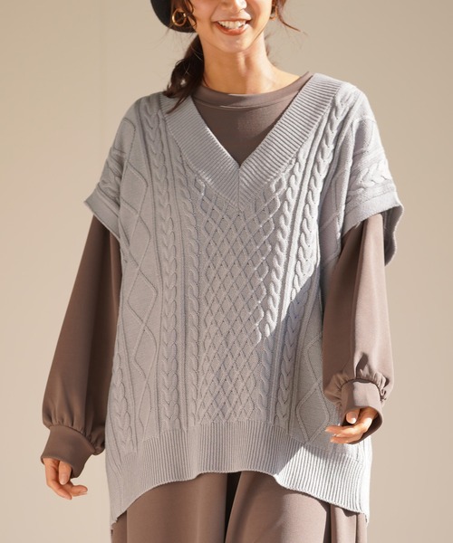 rps（アールピーエス）の「ケーブルＢＡＣＫスリットニットベスト（ベスト・レディース・ベージュ/ミント/ラベンダー/杢グレー・M）」の21枚目の写真