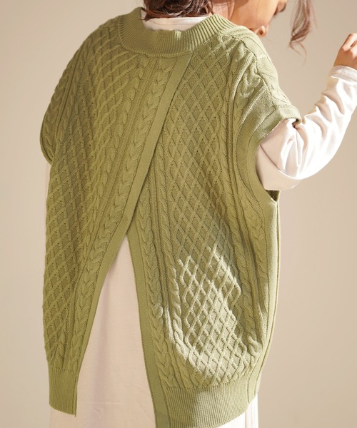 rps（アールピーエス）の「ケーブルＢＡＣＫスリットニットベスト（ベスト・レディース・ベージュ/ミント/ラベンダー/杢グレー・M）」の13枚目の写真