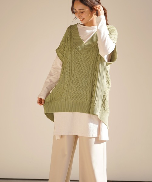 rps（アールピーエス）の「ケーブルＢＡＣＫスリットニットベスト（ベスト・レディース・ベージュ/ミント/ラベンダー/杢グレー・M）」の15枚目の写真