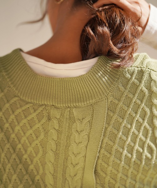 rps（アールピーエス）の「ケーブルＢＡＣＫスリットニットベスト（ベスト・レディース・ベージュ/ミント/ラベンダー/杢グレー・M）」の16枚目の写真