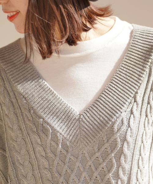 rps（アールピーエス）の「ケーブルＢＡＣＫスリットニットベスト（ベスト・レディース・ベージュ/ミント/ラベンダー/杢グレー・M）」の19枚目の写真