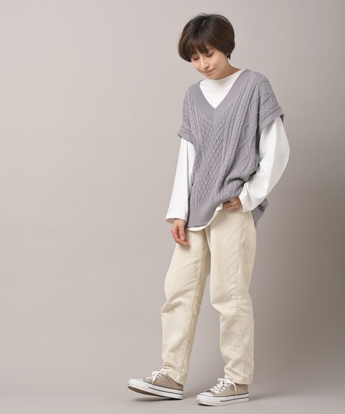 rps（アールピーエス）の「ケーブルＢＡＣＫスリットニットベスト（ベスト・レディース・ベージュ/ミント/ラベンダー/杢グレー・M）」の7枚目の写真