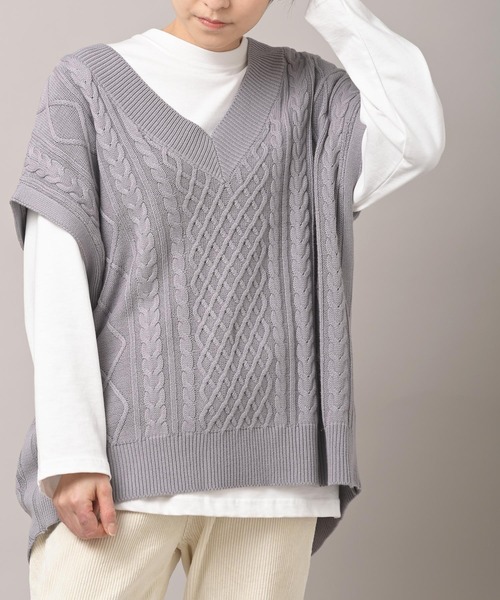 rps（アールピーエス）の「ケーブルＢＡＣＫスリットニットベスト（ベスト・レディース・ベージュ/ミント/ラベンダー/杢グレー・M）」の8枚目の写真