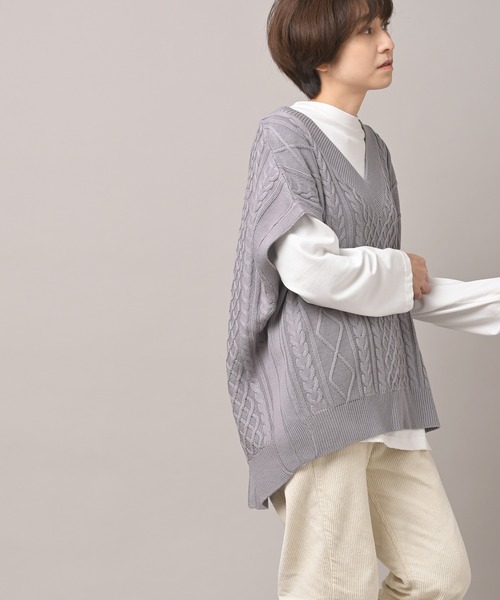 rps（アールピーエス）の「ケーブルＢＡＣＫスリットニットベスト（ベスト・レディース・ベージュ/ミント/ラベンダー/杢グレー・M）」の9枚目の写真