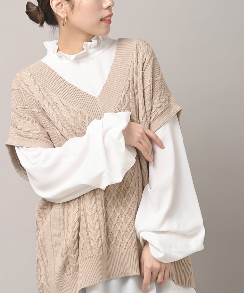 rps（アールピーエス）の「ケーブルＢＡＣＫスリットニットベスト（ベスト・レディース・ベージュ/ミント/ラベンダー/杢グレー・M）」の11枚目の写真