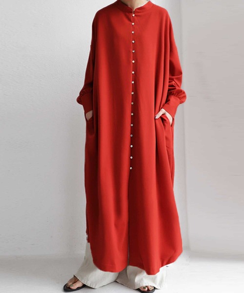 antiqua(アンティカ)の「シャツワンピ(シャツワンピース・レディース・ネイビー/ブラック/ベージュ/テラコッタ・FREE)」の2枚目の写真