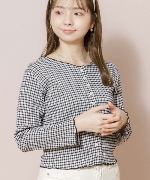flower - flower ギンガムフラワートップス flower（フラワー）の「ギンガムバブルトップ（Tシャツ