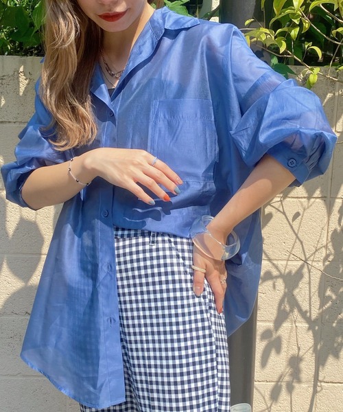 WEGO（ウィゴー）の「WEGO/シアーボリュームスリーブシャツ（シャツ/ブラウス・レディース・ライトグレー/ベージュ/ライム/オレンジ/ブルー/アイボリー/イエロー/アニマル/その他2/マルチ/その他1/ダークグレー/ブラック/ブルー系その他/グリーン系その他/オレンジ系その他・FREE）」の9枚目の写真