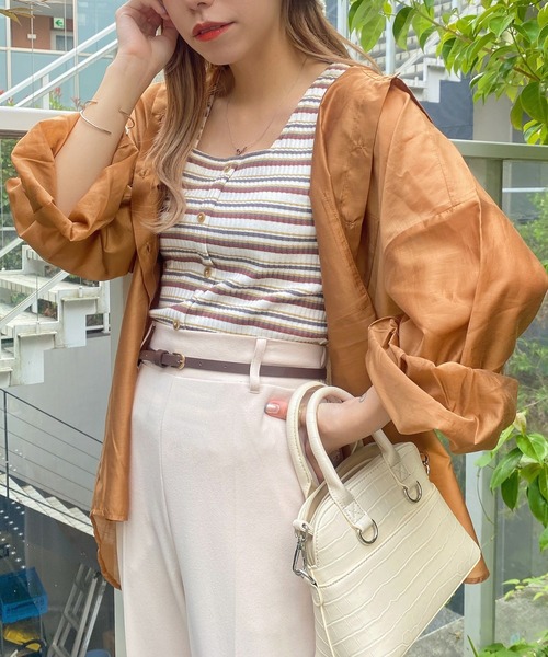 WEGO（ウィゴー）の「WEGO/シアーボリュームスリーブシャツ（シャツ/ブラウス・レディース・ライトグレー/ベージュ/ライム/オレンジ/ブルー/アイボリー/イエロー/アニマル/その他2/マルチ/その他1/ダークグレー/ブラック/ブルー系その他/グリーン系その他/オレンジ系その他・FREE）」の12枚目の写真