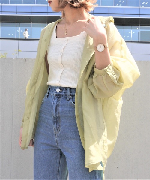 WEGO（ウィゴー）の「WEGO/シアーボリュームスリーブシャツ（シャツ/ブラウス・レディース・ライトグレー/ベージュ/ライム/オレンジ/ブルー/アイボリー/イエロー/アニマル/その他2/マルチ/その他1/ダークグレー/ブラック/ブルー系その他/グリーン系その他/オレンジ系その他・FREE）」の7枚目の写真