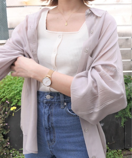 WEGO（ウィゴー）の「WEGO/シアーボリュームスリーブシャツ（シャツ/ブラウス・レディース・ライトグレー/ベージュ/ライム/オレンジ/ブルー/アイボリー/イエロー/アニマル/その他2/マルチ/その他1/ダークグレー/ブラック/ブルー系その他/グリーン系その他/オレンジ系その他・FREE）」の20枚目の写真