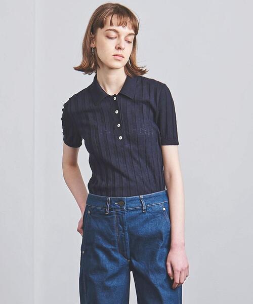 Gunn Johansson（グンヨハンソン）の「＜Gunn Johansson（グン ヨハンソン）＞リブ ニットポロシャツ◆（ポロシャツ・レディース・ネイビー/オフホワイト・38）」の2枚目の写真