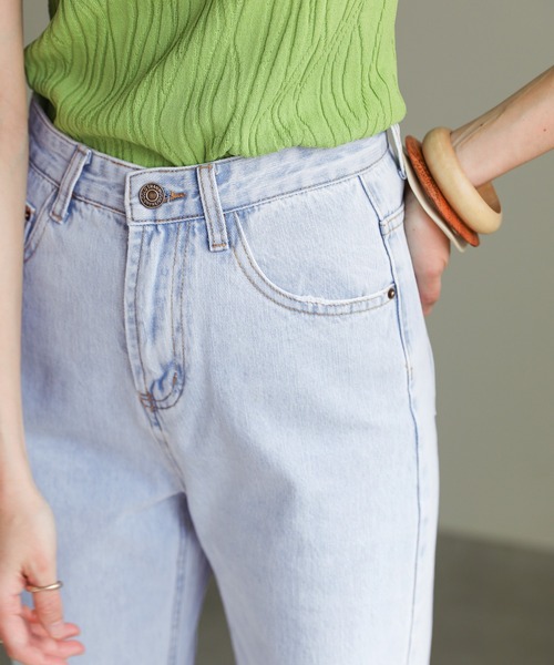 select MOCA(セレクトモカ)の「ハイウエストダメージヘムストレートデニムパンツ(デニムパンツ・レディース・ライトブルー/ブラック/インディゴブルー・SMALL/MEDIUM/LARGE)」の5枚目の写真