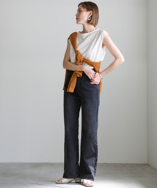 select MOCA(セレクトモカ)の「ハイウエストダメージヘムストレートデニムパンツ(デニムパンツ・レディース・ライトブルー/ブラック/インディゴブルー・SMALL/MEDIUM/LARGE)」の18枚目の写真