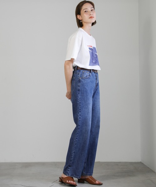 ハイウエストダメージヘムストレートデニムパンツ（デニムパンツ