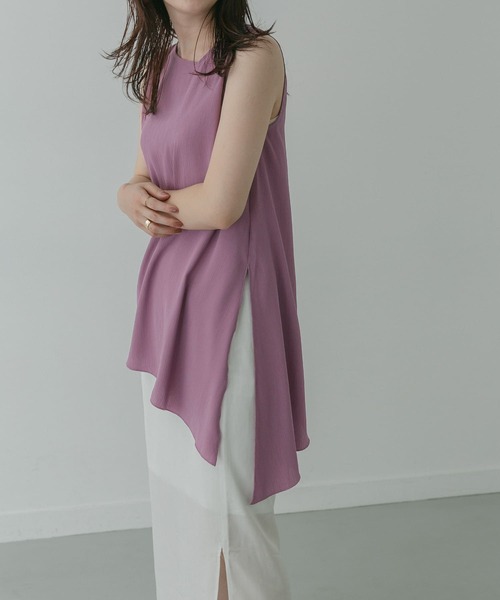 KBF+（ケービーエフプラス）の「KBF+　楊柳アシメノースリブラウス∴（シャツ/ブラウス・レディース・ベージュ/パープル・ONE）」の2枚目の写真