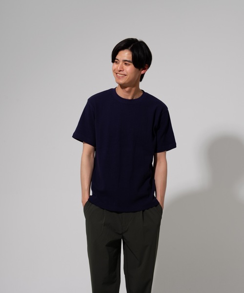 Blue Standard (ブルースタンダード)の「【BLUE STANDARD】オーガニックコットン 無地 ミニワッフルTシャツ(Tシャツ/カットソー・メンズ・ホワイト/オリーブ/ネイビー/杢グレー/ブラック・LARGE/MEDIUM/X-LARGE)」の1枚目の写真
