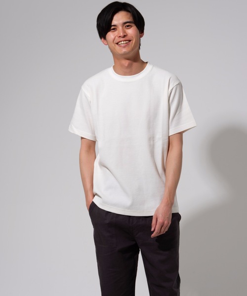 Blue Standard (ブルースタンダード)の「【BLUE STANDARD】オーガニックコットン 無地 ミニワッフルTシャツ(Tシャツ/カットソー・メンズ・ホワイト/オリーブ/ネイビー/杢グレー/ブラック・LARGE/MEDIUM/X-LARGE)」の2枚目の写真
