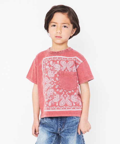 RADCHAP(ラッドチャップ)の「【ペア】インディゴ天竺バンダナプリントTシャツ(Tシャツ/カットソー・キッズ・レッド/サックスブルー/チャコールグレー・110cm/120cm/90cm/130cm/150cm/100cm/140cm)」の12枚目の写真